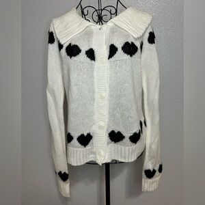 Willow & Wind White Knit Cardigan with Black Heart Pattern – Size S, NWT